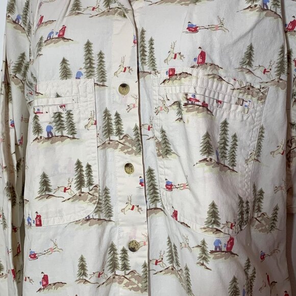 VTG Outback Red Button-Up Collar Shirt Winter Deer Print 100% Cotton Womens SZ 1 - Picture 3 of 7